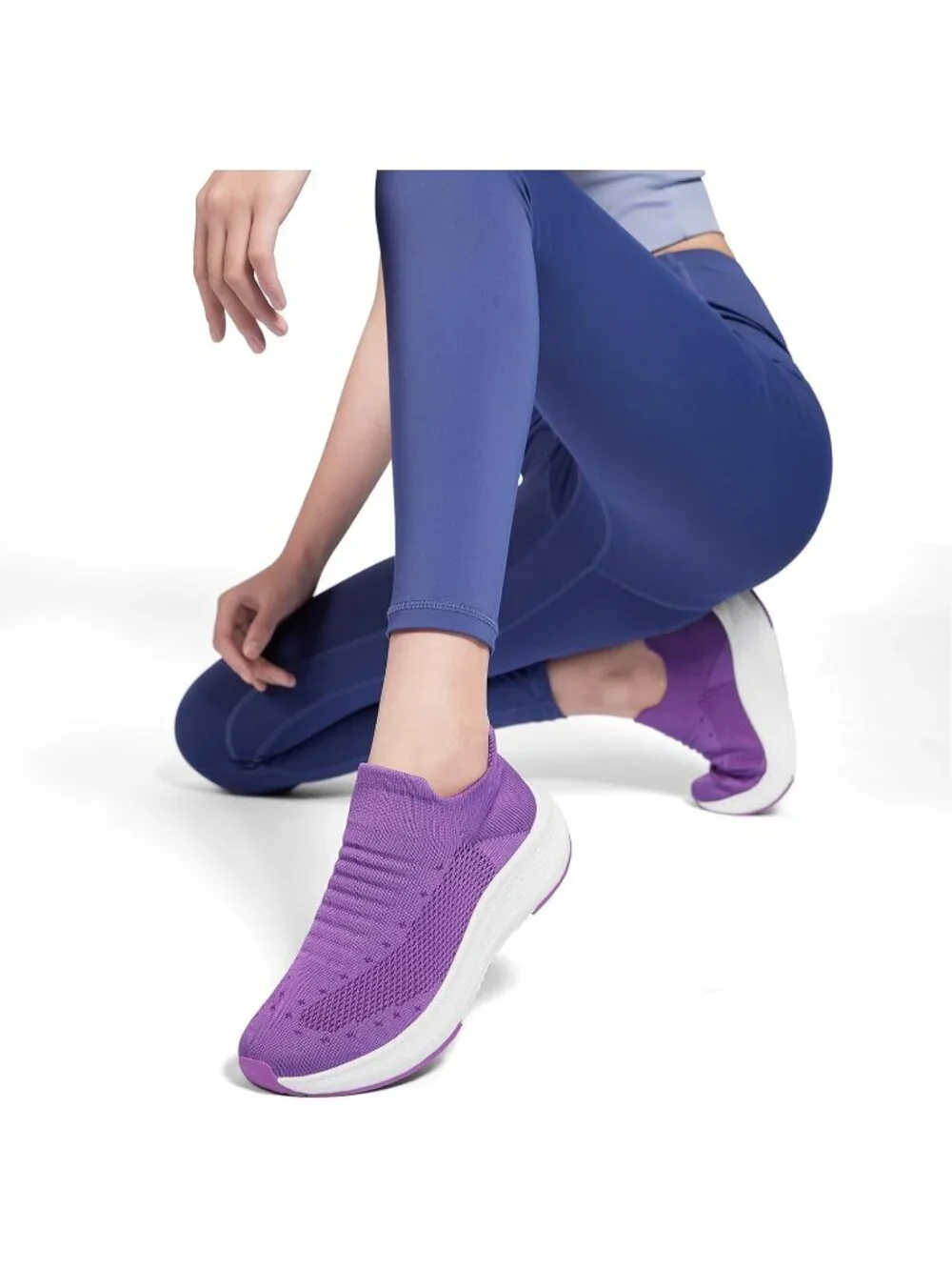 Women's Purple Comfort Lightweight Sock Work Mesh Slip on Casual Sneaker Shoes